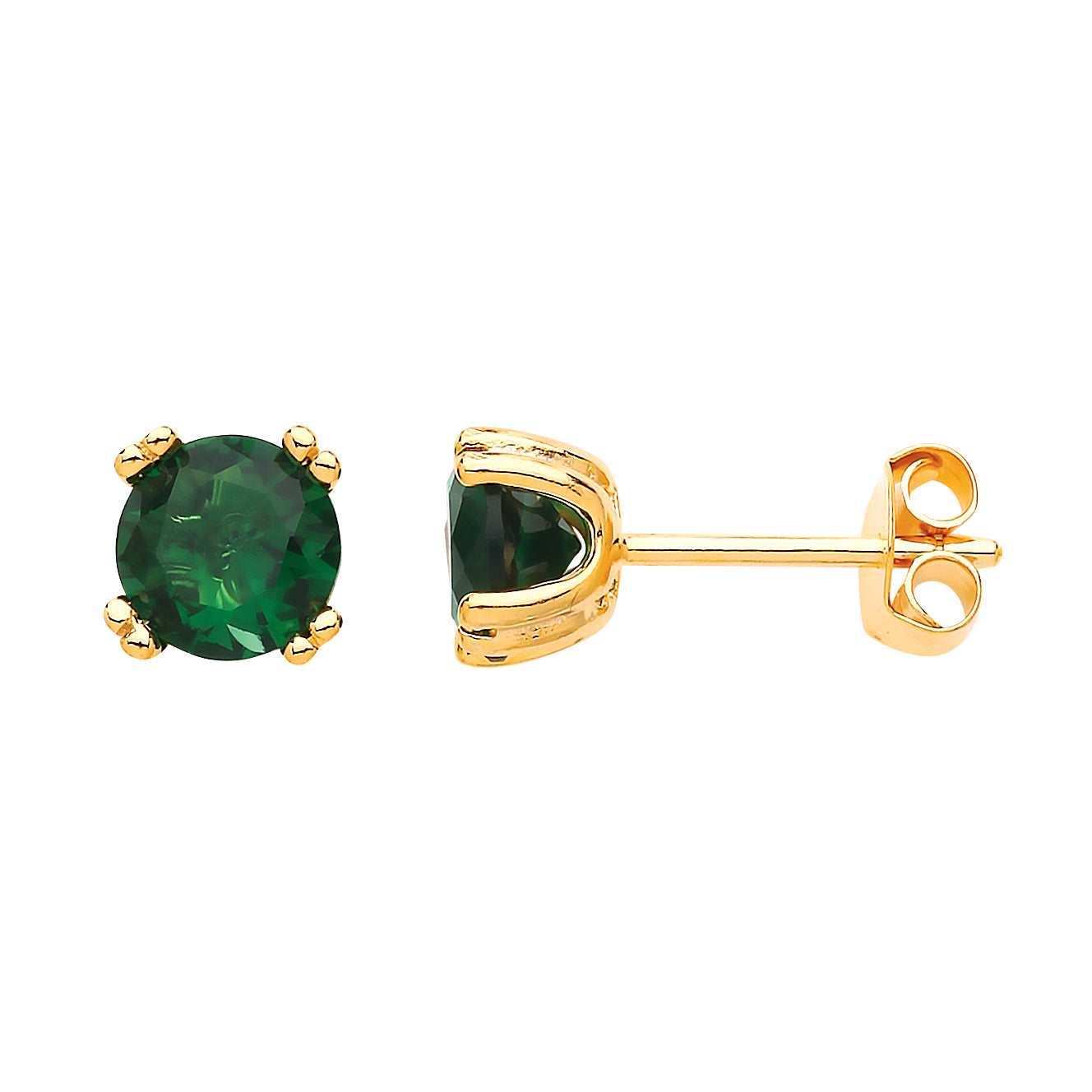 Gilded Silver  Green CZ Double 4 Claw Solitaire Stud Earrings 6mm - GVE492EM