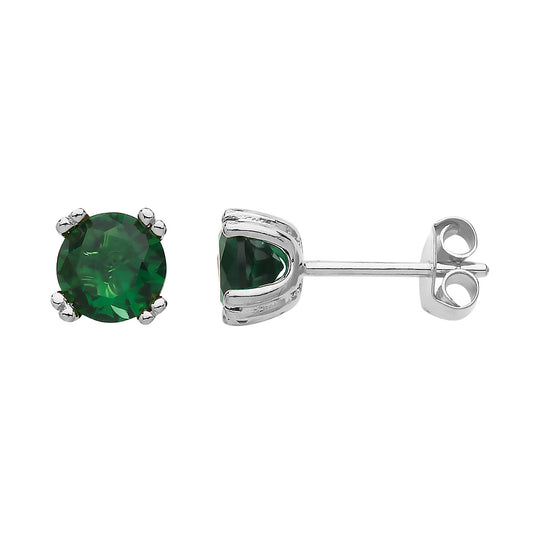 925 Silver  Green CZ Double Peapod 4 Claw Solitaire Stud Earrings - GVE492EMRH