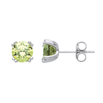 Silver  Green CZ Double 4 Claw Solitaire Stud Earrings 6mm - GVE492PER