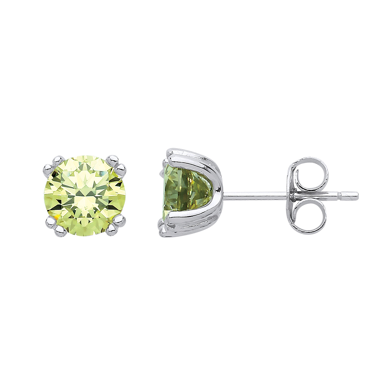 Silver  Green CZ Double 4 Claw Solitaire Stud Earrings 6mm - GVE492PER