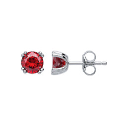 Silver  Rose red CZ Double 4 Claw Solitaire Stud Earrings 6mm - GVE492RU