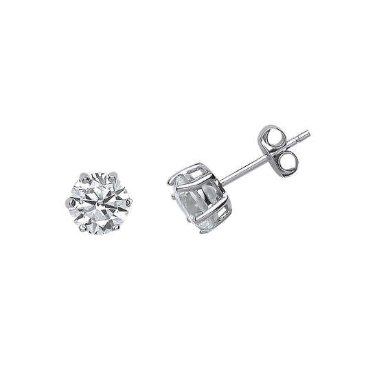 Silver  CZ Solitaire Stud Earrings 6mm - GVE493