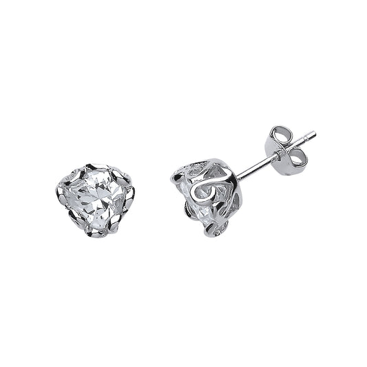 Silver  Love Heart CZ 9s & 6s Scroll Stud Earrings 8mm - GVE494