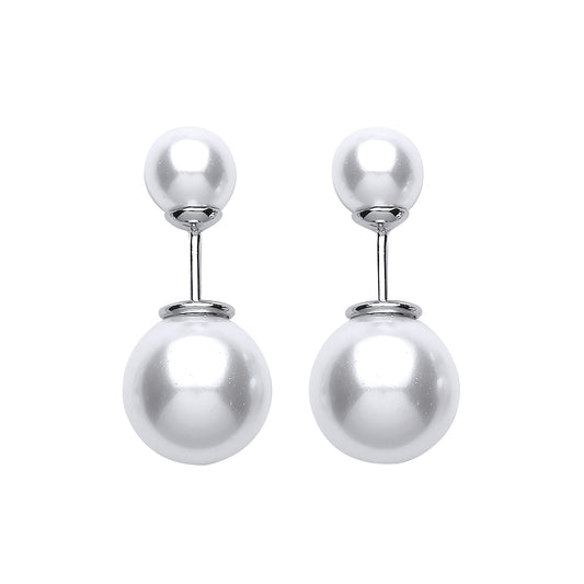Silver  Simulated Pearl Double Sided Stud Jacket Earrings 10mm - GVE499