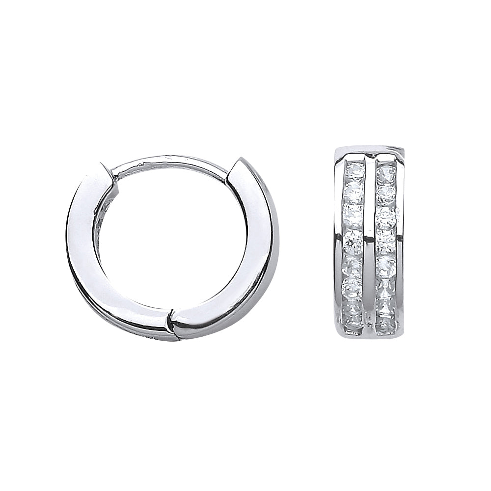 Silver  CZ Huggie Hoop Earrings 13mm - GVE501