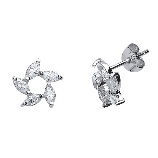 Silver  Marquise CZ Flower Stud Earrings - GVE502