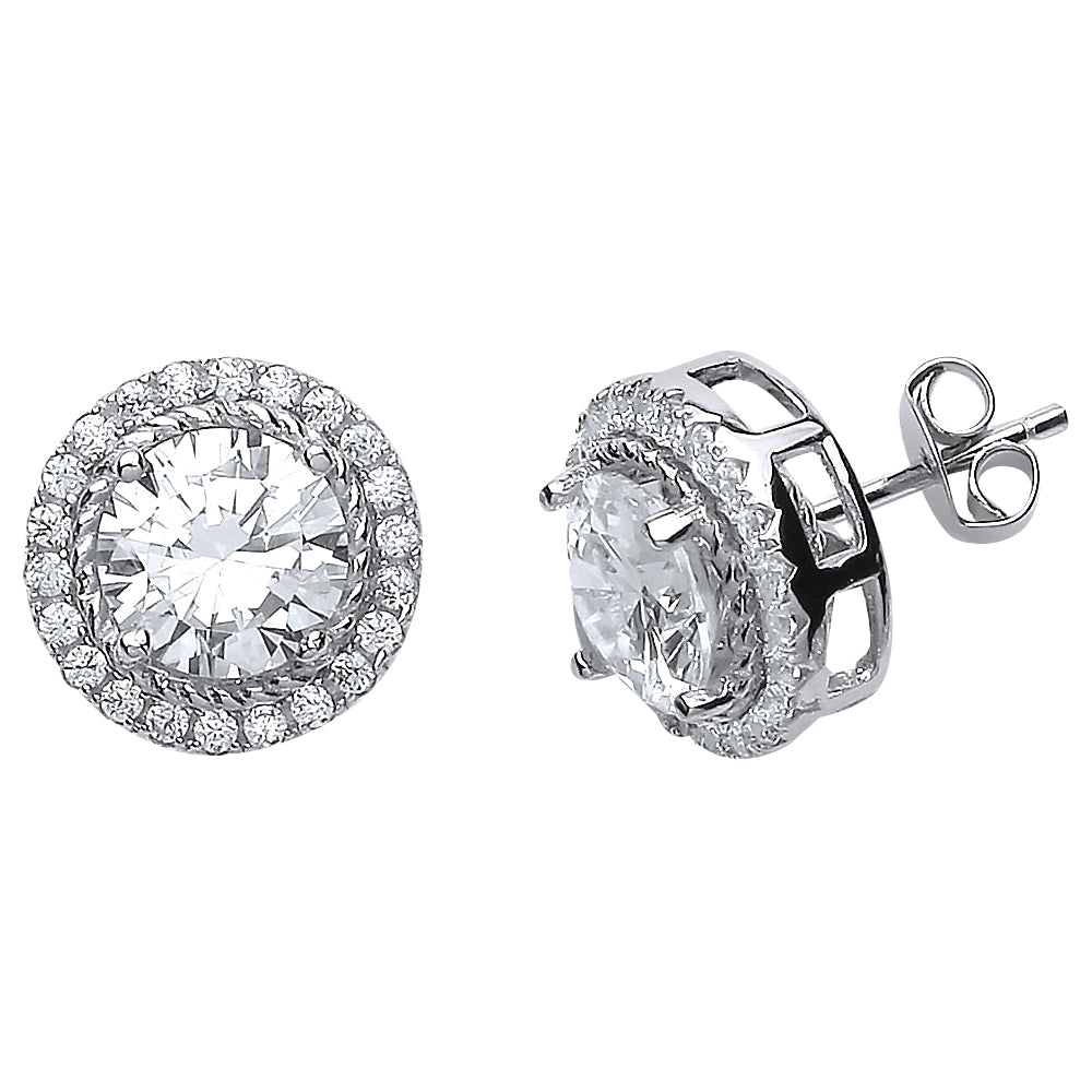 Silver  CZ Halo Stud Earrings - GVE503