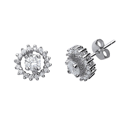 Silver  CZ Halo Stud Earrings - GVE506