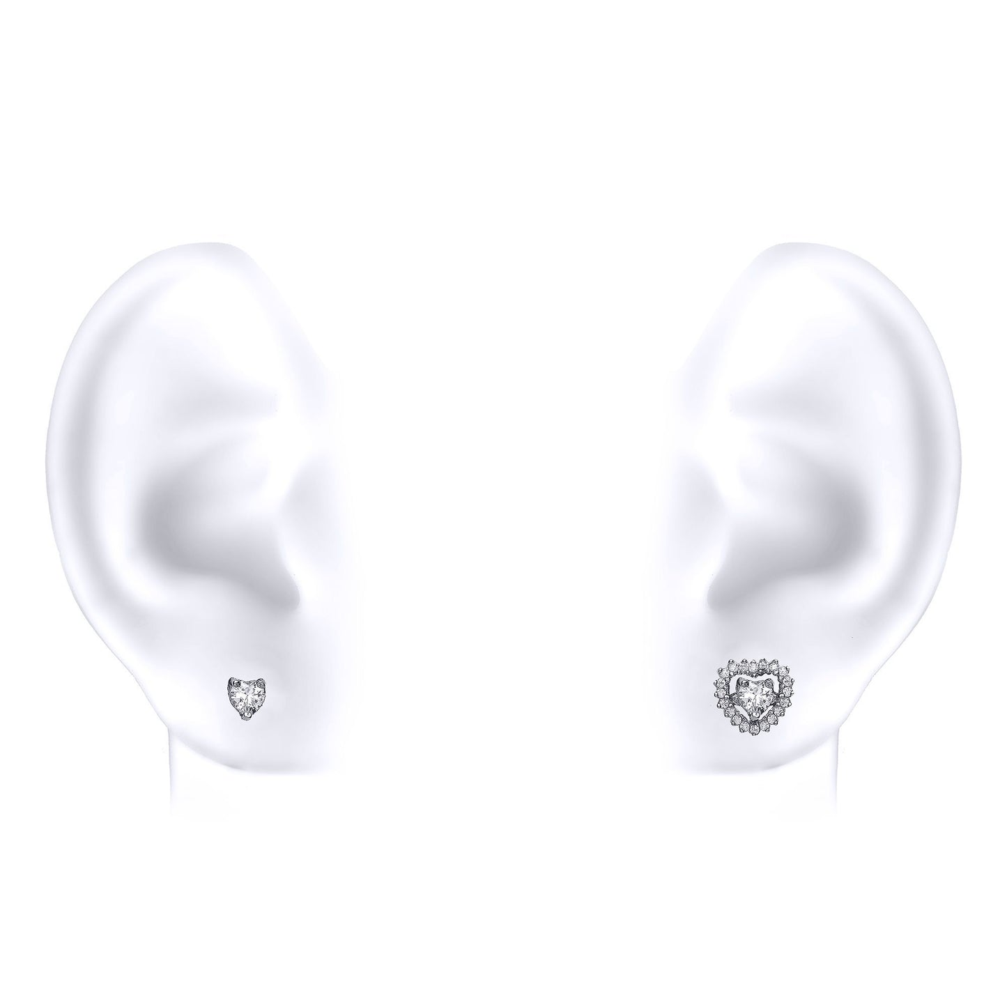 Silver  Heart CZ Solitaire Halo Jacket Stud Earrings - GVE507