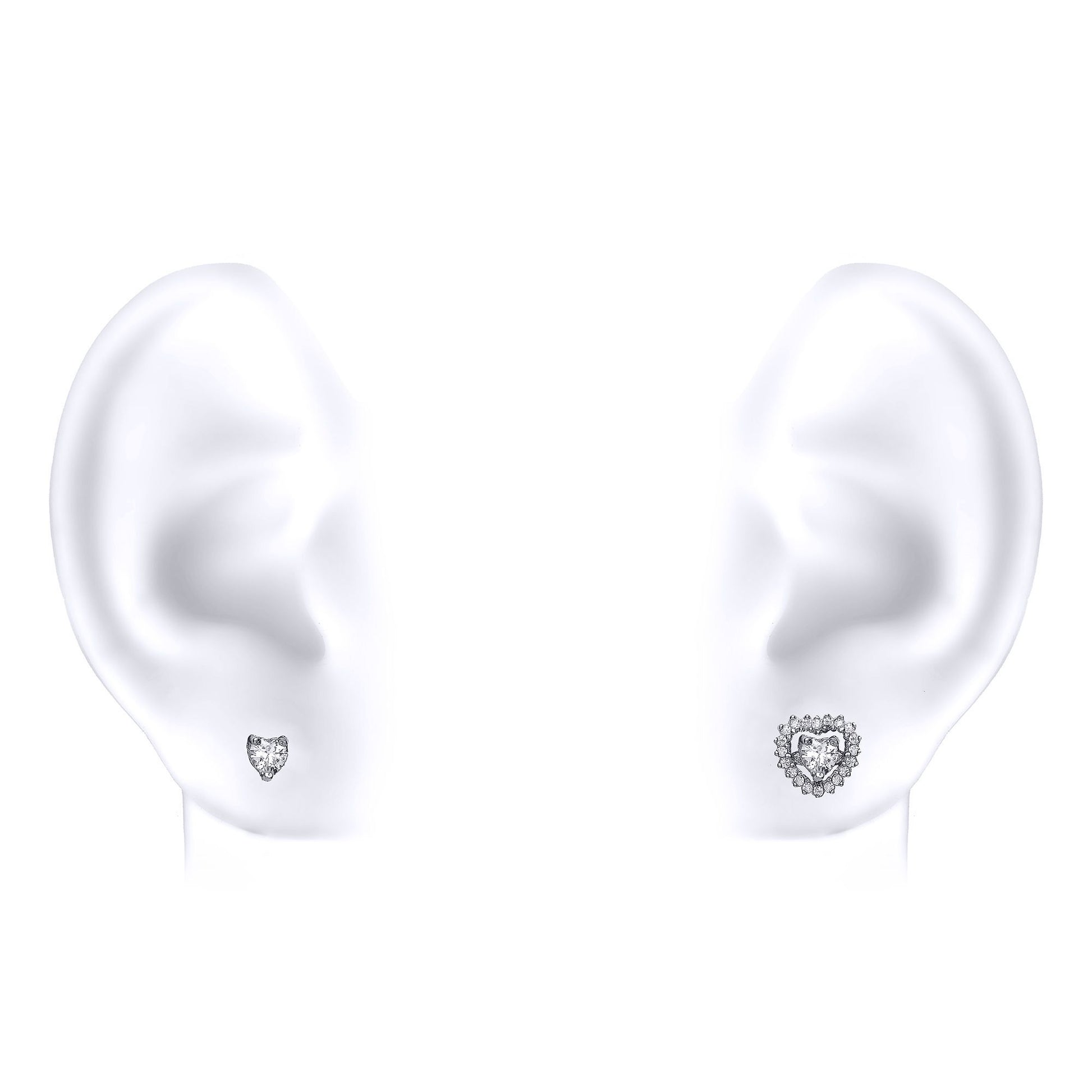 Silver  Heart CZ Solitaire Halo Jacket Stud Earrings - GVE507