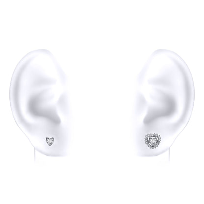 Silver  Heart CZ Solitaire Halo Jacket Stud Earrings - GVE507