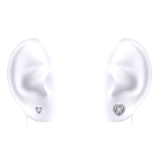 Silver  Heart CZ Solitaire Halo Jacket Stud Earrings - GVE507