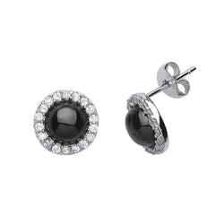 Silver  Black Onyx CZ Halo Stud Earrings - GVE511