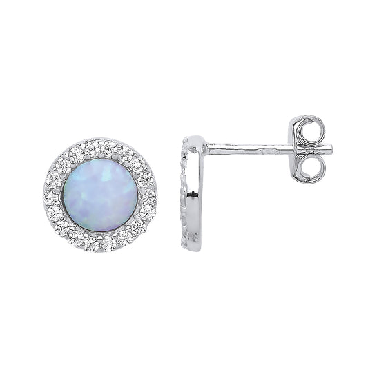 Silver  Opal Halo Solitaire Stud Earrings - GVE511OP