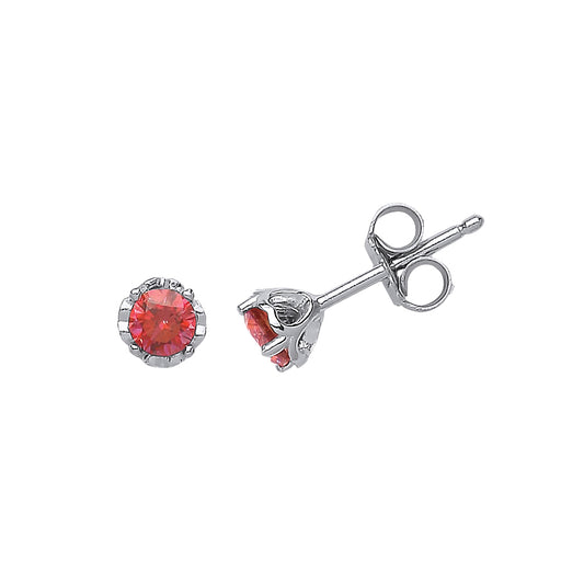 Silver  Red CZ Solitaire Stud Earrings - GVE526
