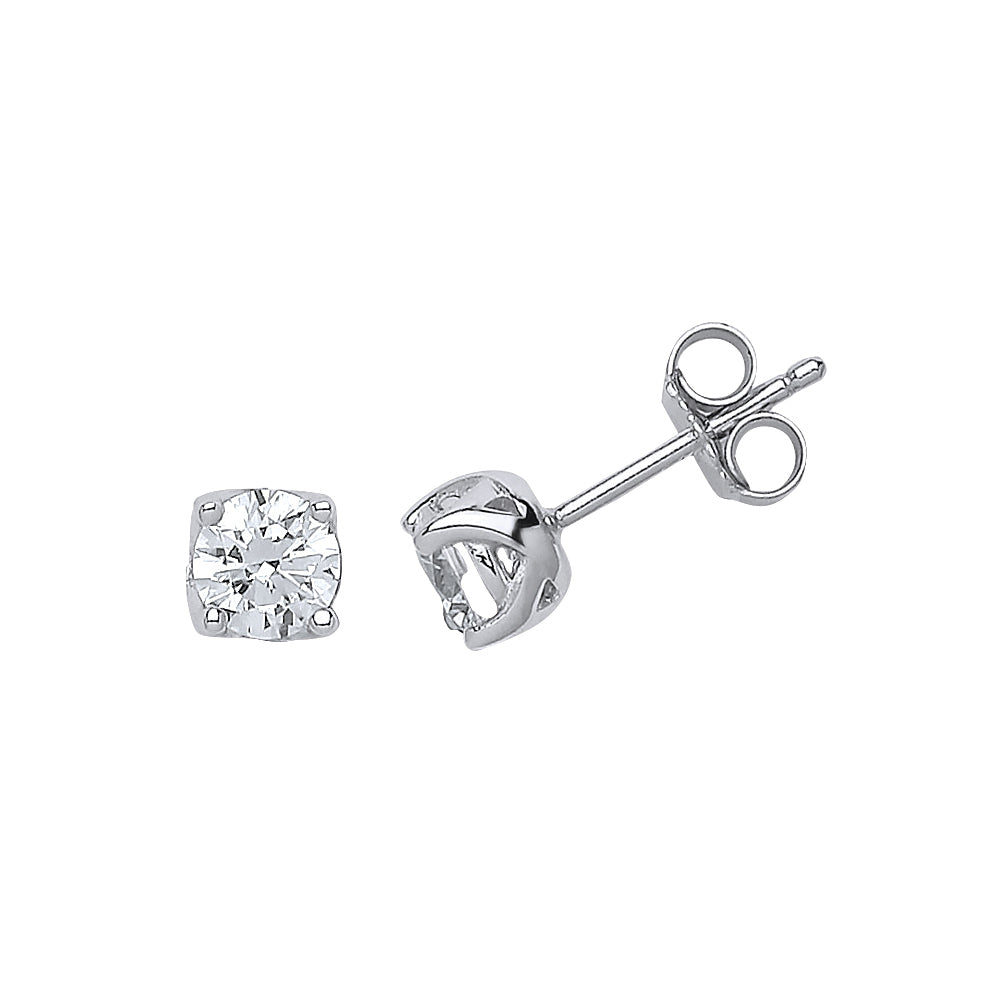 Silver  CZ Solitaire Stud Earrings - GVE532