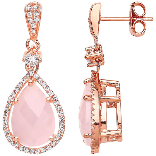 Rose Silver  Pink Pear Quartz CZ Tears of Joy Drop Earrings - GVE533