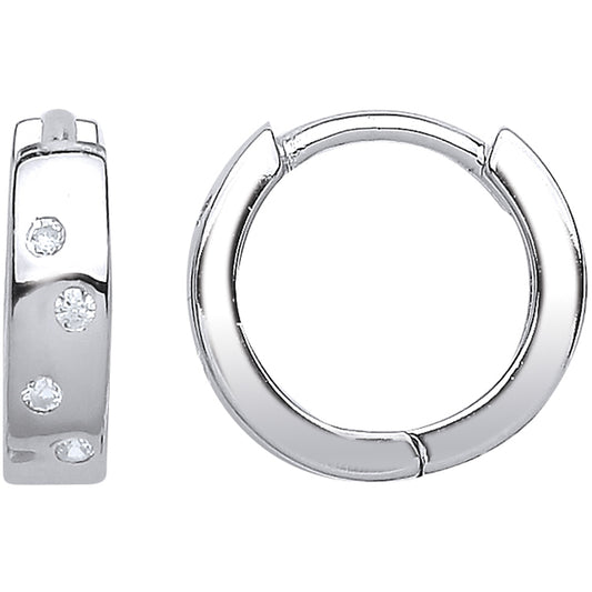 Silver  CZ Huggie Hoop Earrings 13mm - GVE535
