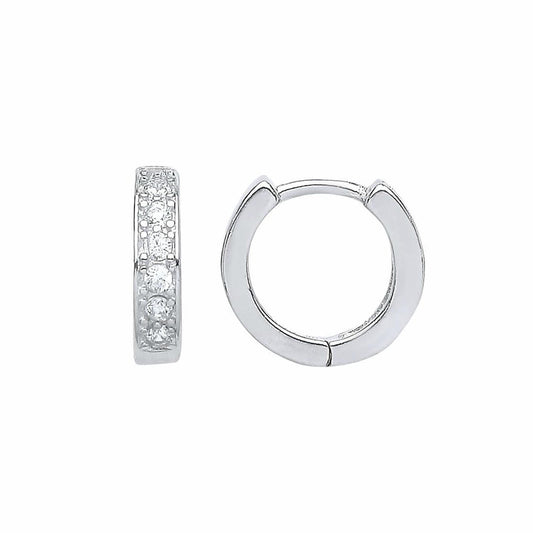 Silver  CZ Huggie Hoop Earrings 11mm - GVE536