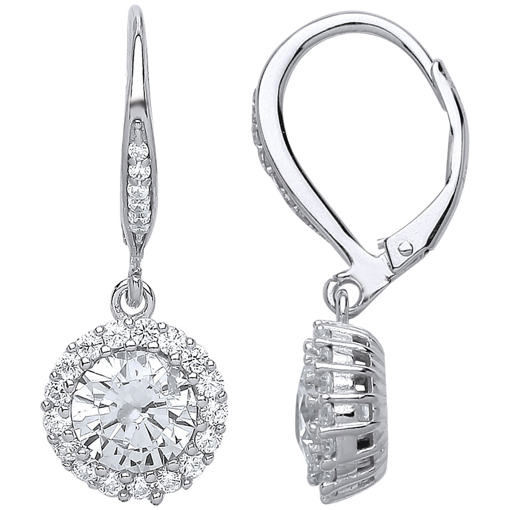 Silver  CZ Halo Stud Earrings - GVE539