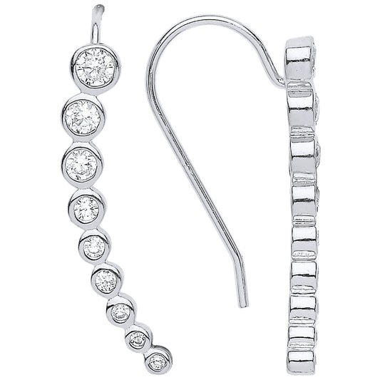 Silver  CZ Graduated Bubbles Cuff Earrings - GVE543