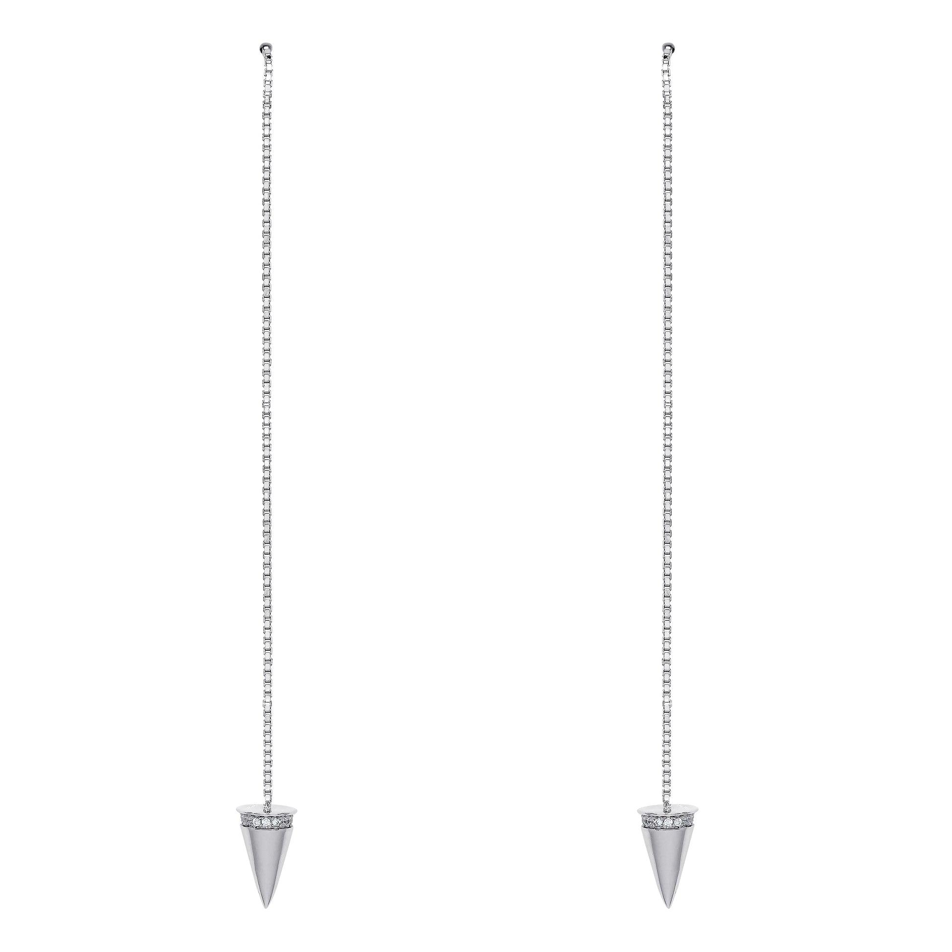 Silver  CZ Arrow Torpedo Drop Earrings 114mm - GVE547