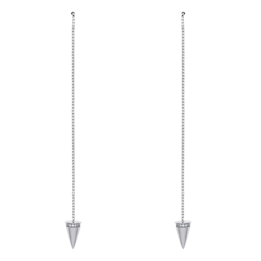 Silver  CZ Arrow Torpedo Drop Earrings 114mm - GVE547