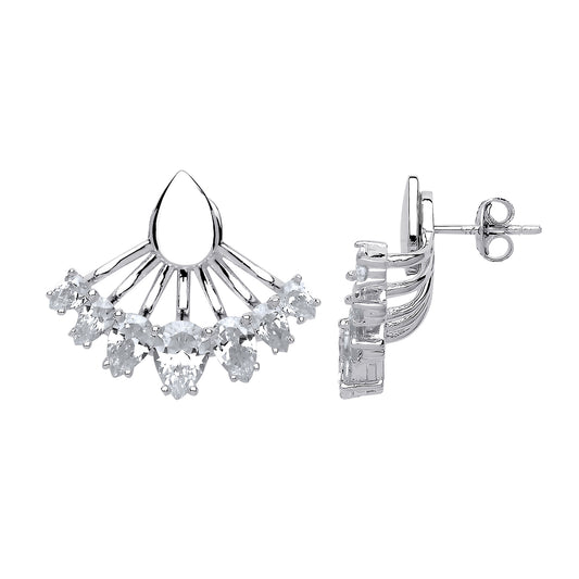 Silver  Pear CZ Egyptian Collar Double Drop Earrings - GVE548