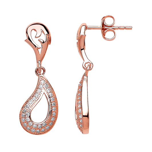 Rose Silver  CZ Apostrophe Tear Drop Earrings - GVE549