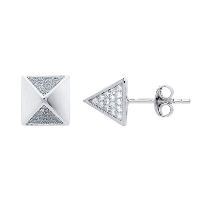 Silver  CZ Egyptian Pyramid Stud Earrings - GVE550