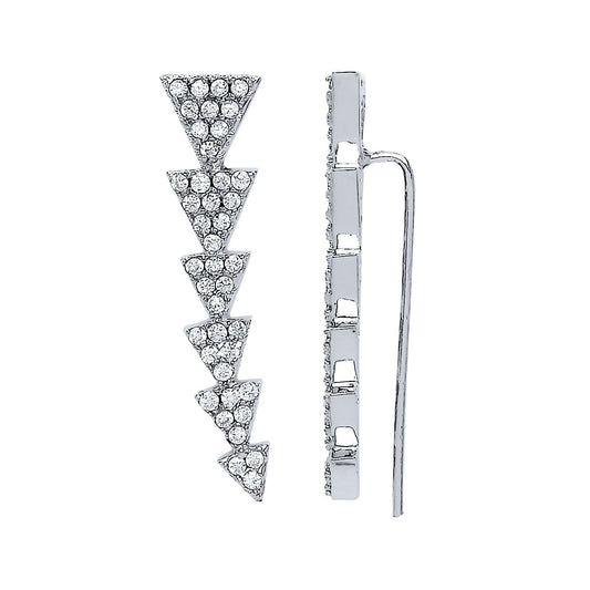 Silver CZ Running Spear Stud Earrings - GVE552