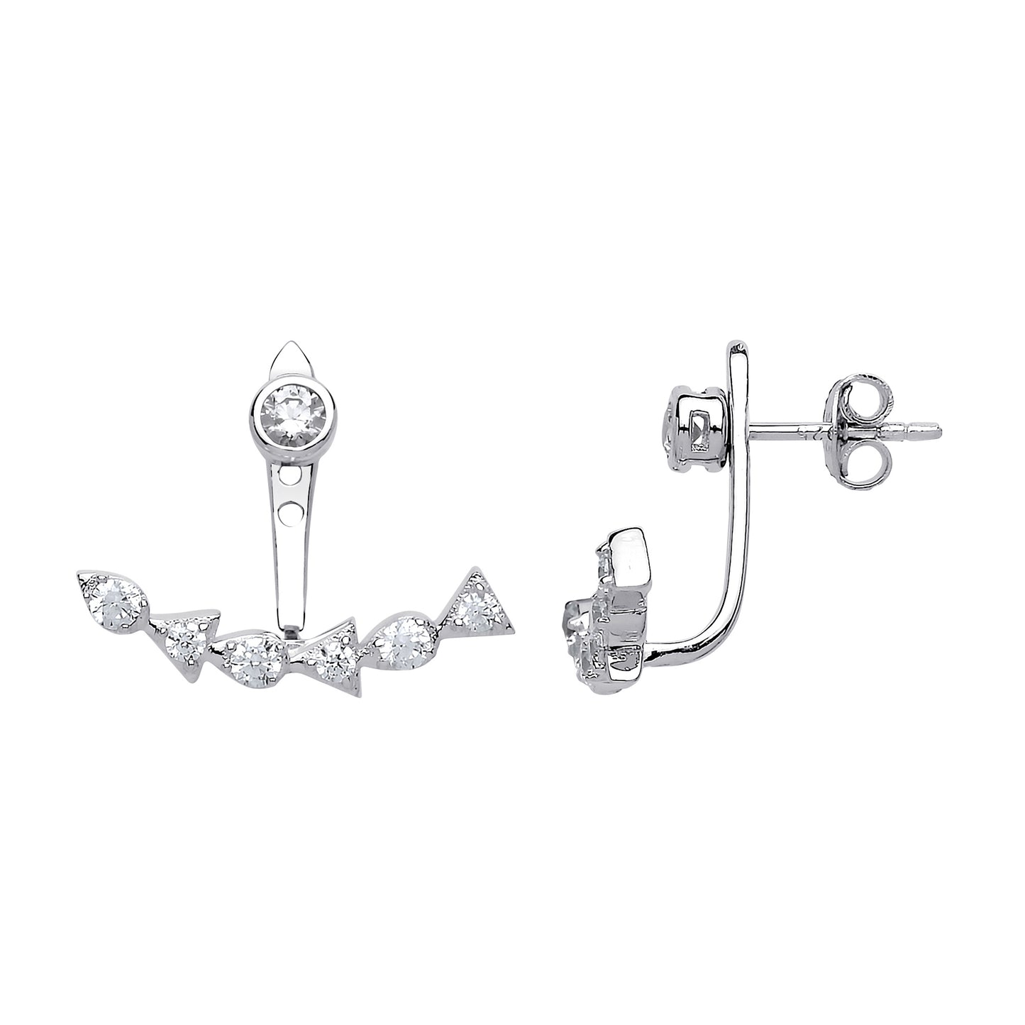 Silver  CZ Fancy Anchor Double Drop Jacket Earrings - GVE555