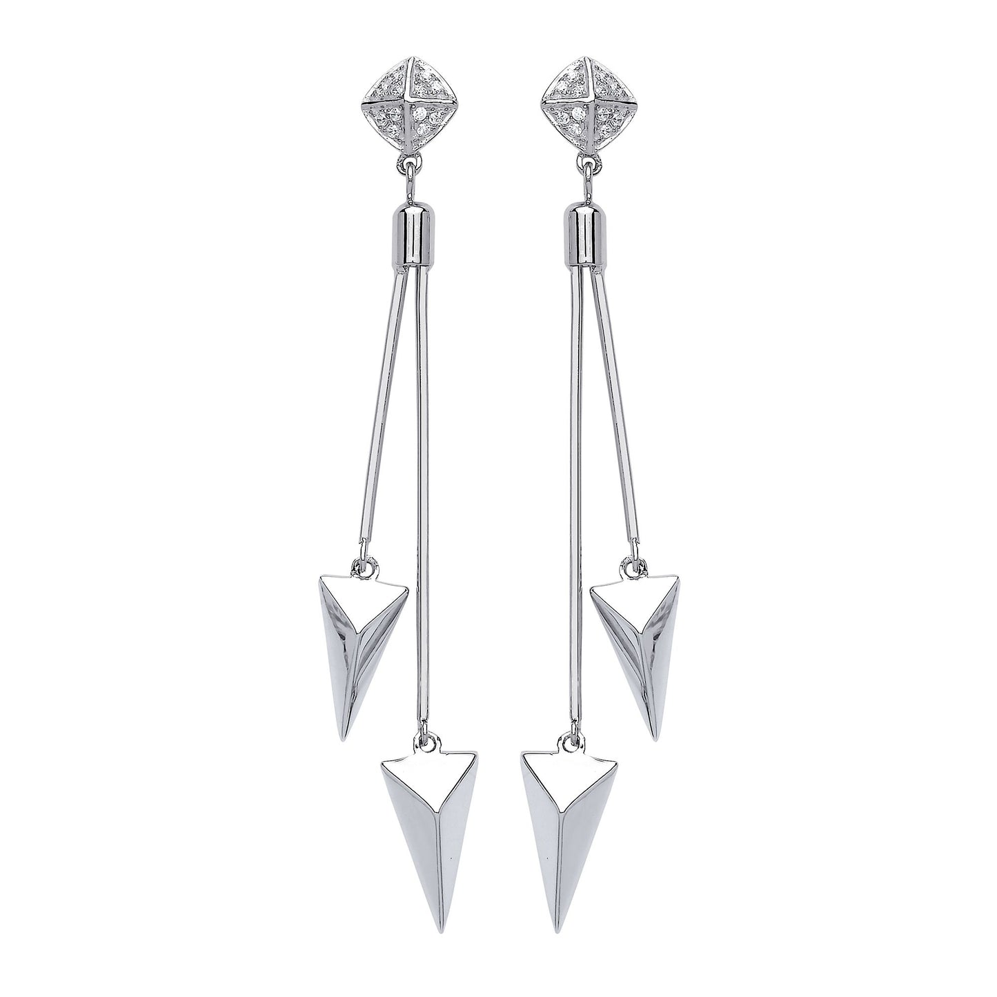 Silver  CZ Roman Spears Drop Earrings - GVE557