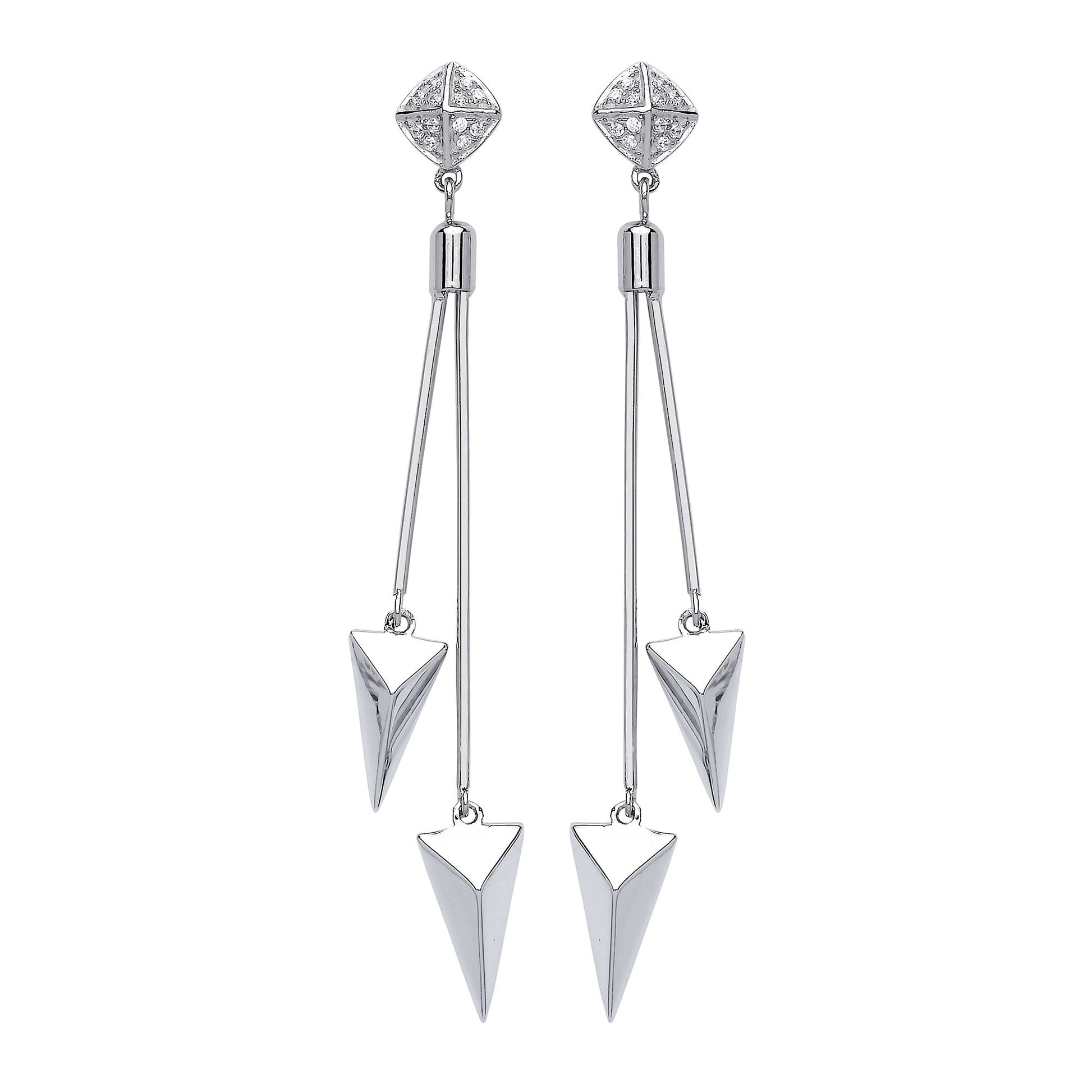 Silver  CZ Roman Spears Drop Earrings - GVE557