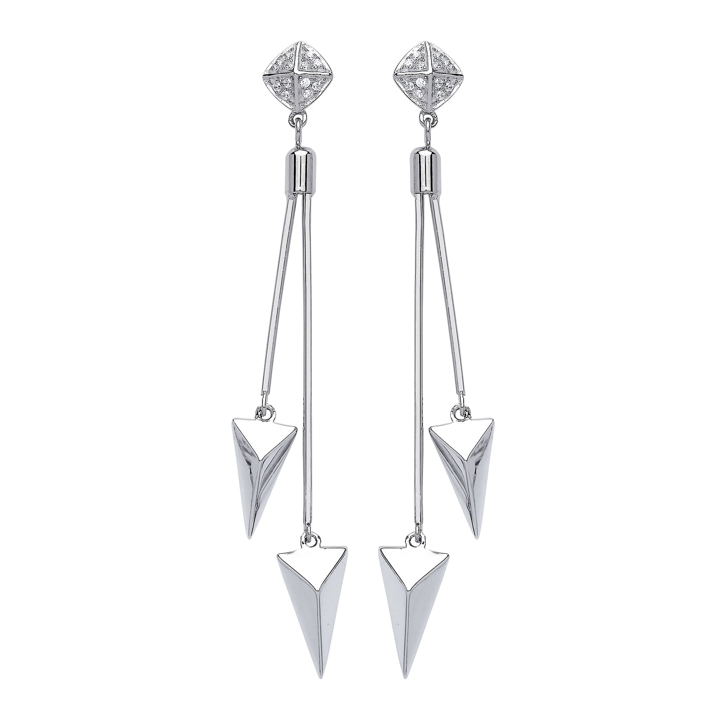 Silver  CZ Roman Spears Drop Earrings - GVE557