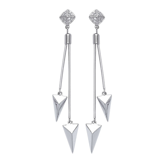 Silver  CZ Roman Spears Drop Earrings - GVE557