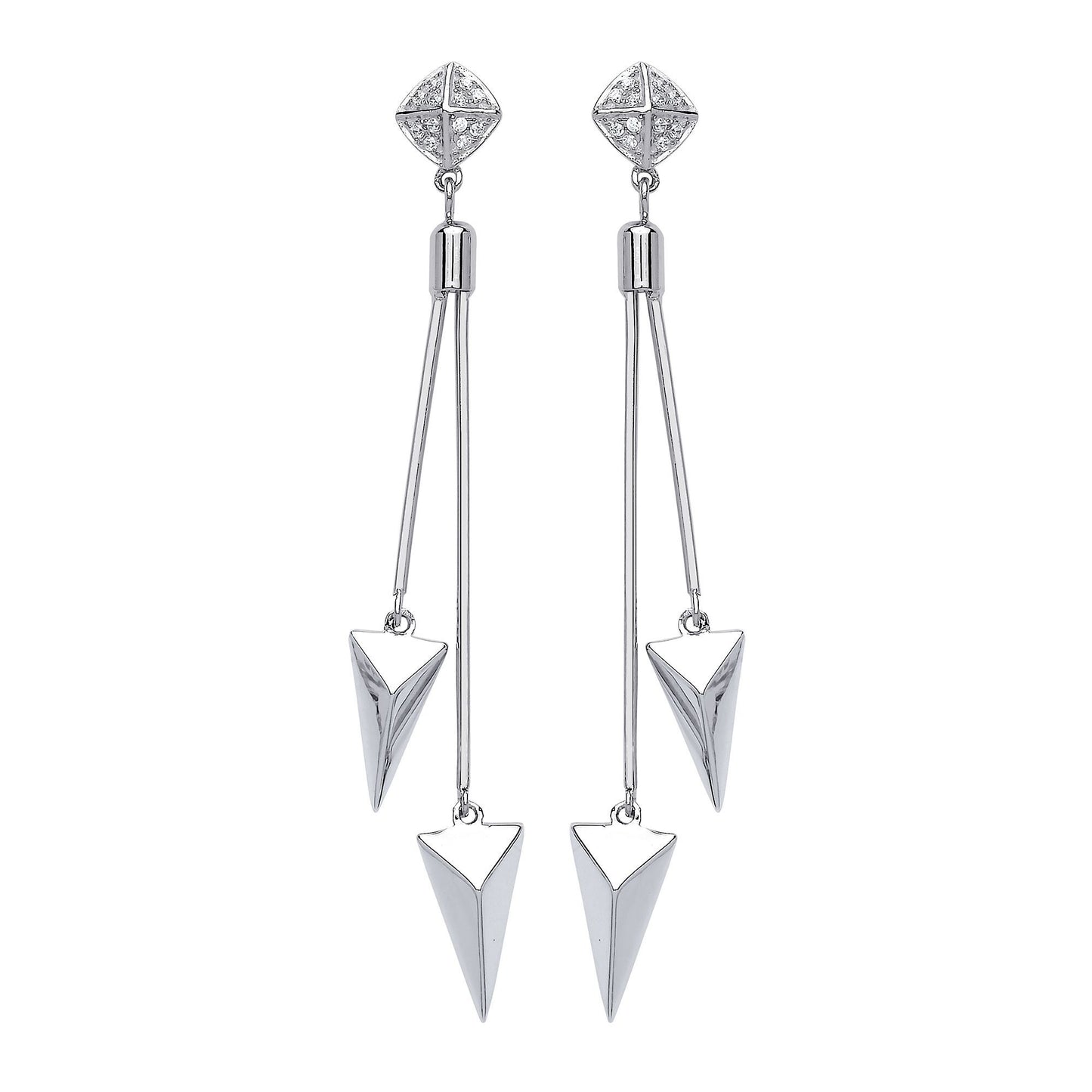 Silver  CZ Roman Spears Drop Earrings - GVE557