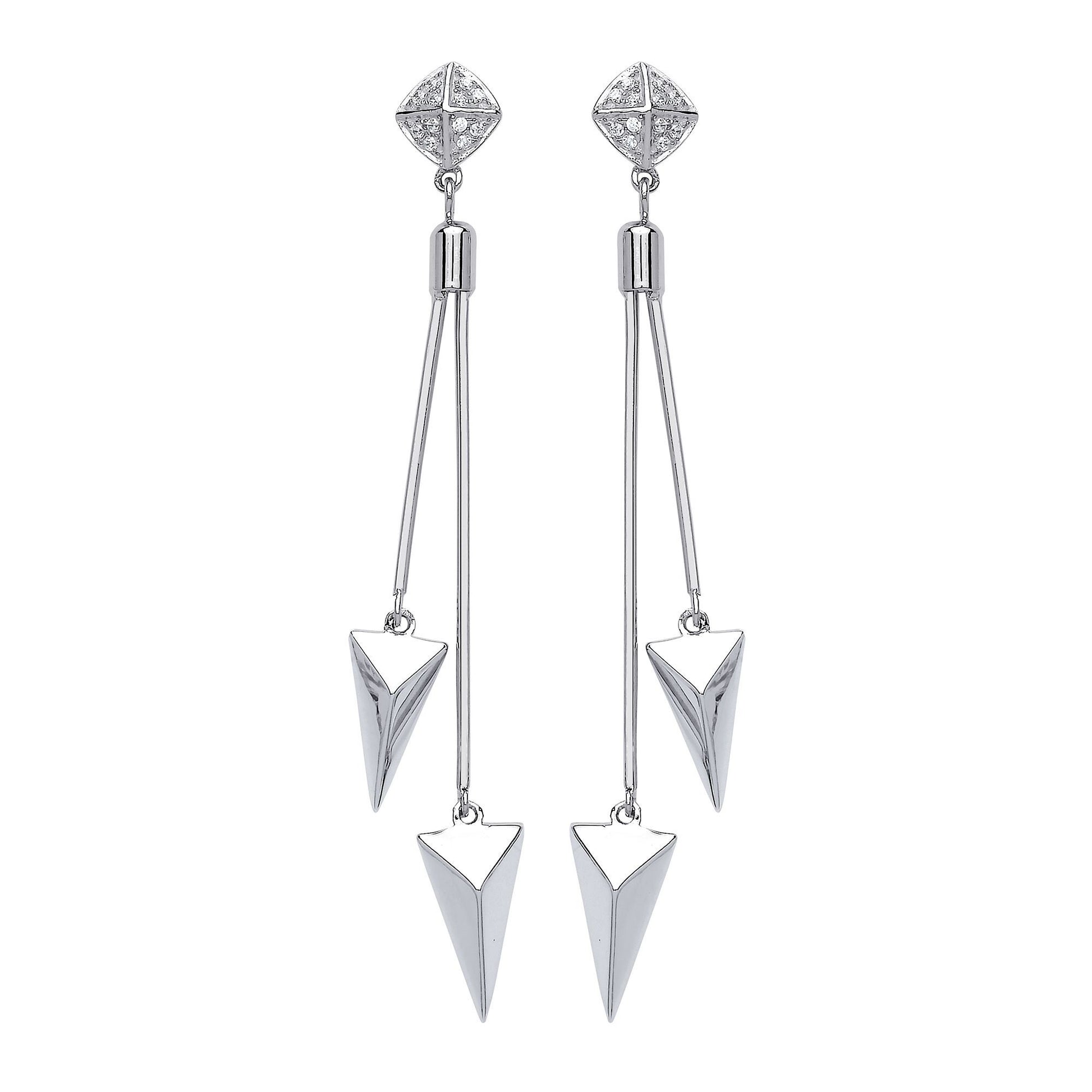Silver  CZ Roman Spears Drop Earrings - GVE557