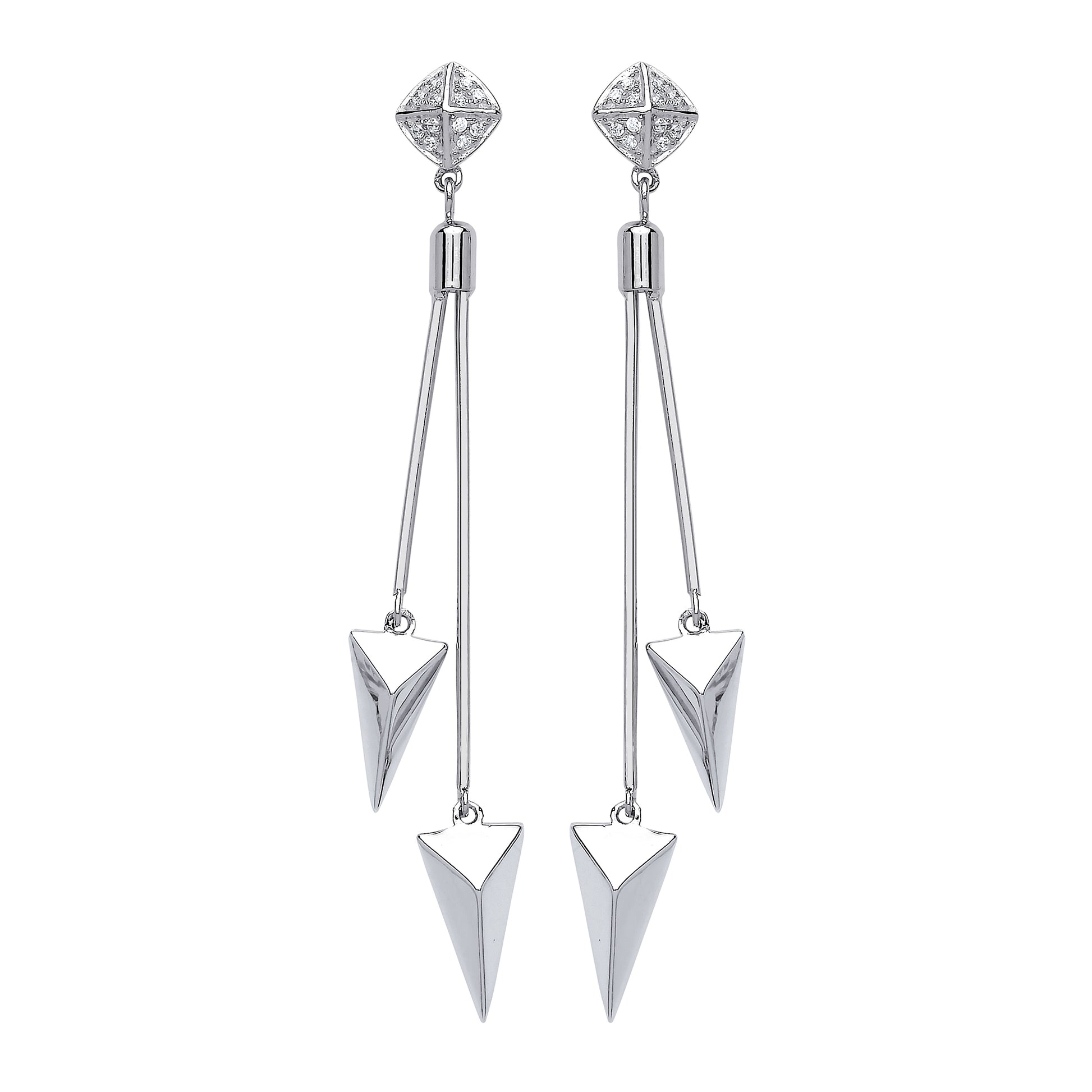 Silver  CZ Roman Spears Drop Earrings - GVE557