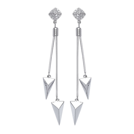 Silver  CZ Roman Spears Drop Earrings - GVE557