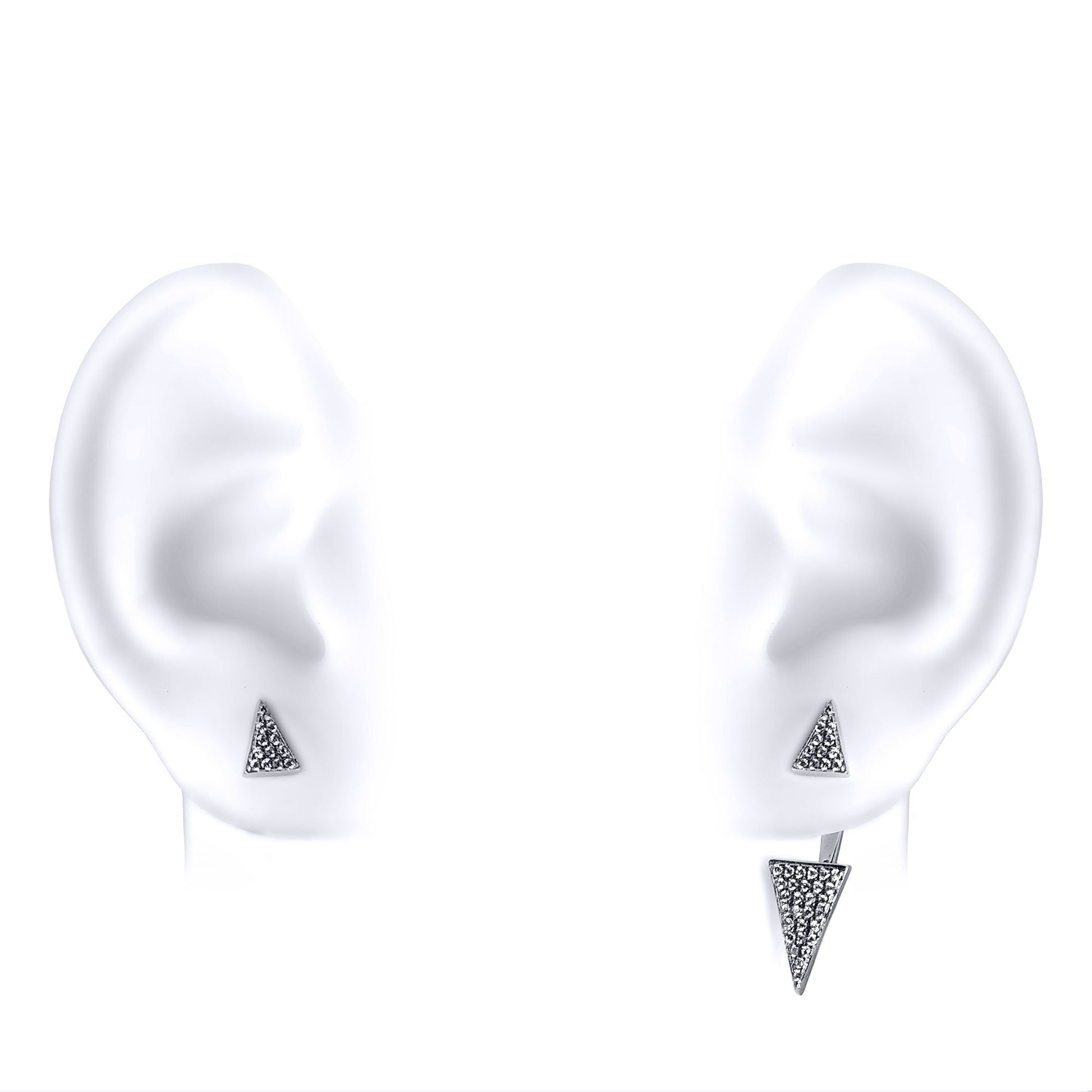Silver  CZ Pave Roman Spears Double Drop Jacket Earrings - GVE559