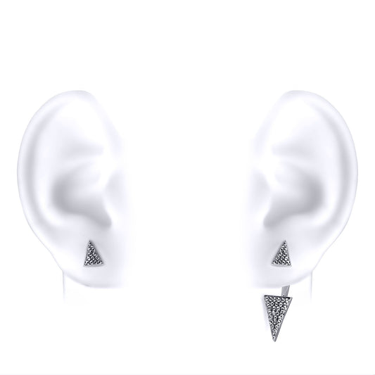 Silver  CZ Pave Roman Spears Double Drop Jacket Earrings - GVE559