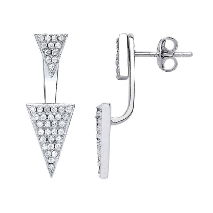 Silver  CZ Pave Roman Spears Double Drop Jacket Earrings - GVE559