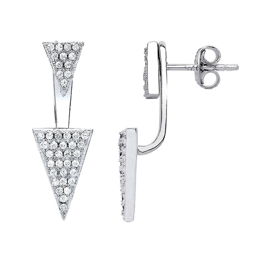 Silver  CZ Pave Roman Spears Double Drop Jacket Earrings - GVE559