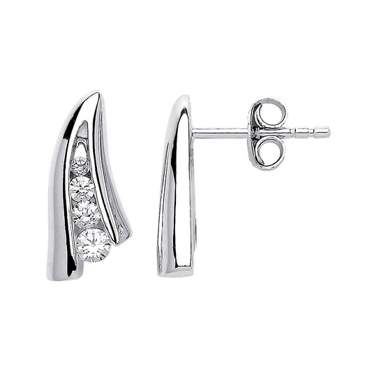 Silver  CZ Shark Fin Stud Earrings - GVE561