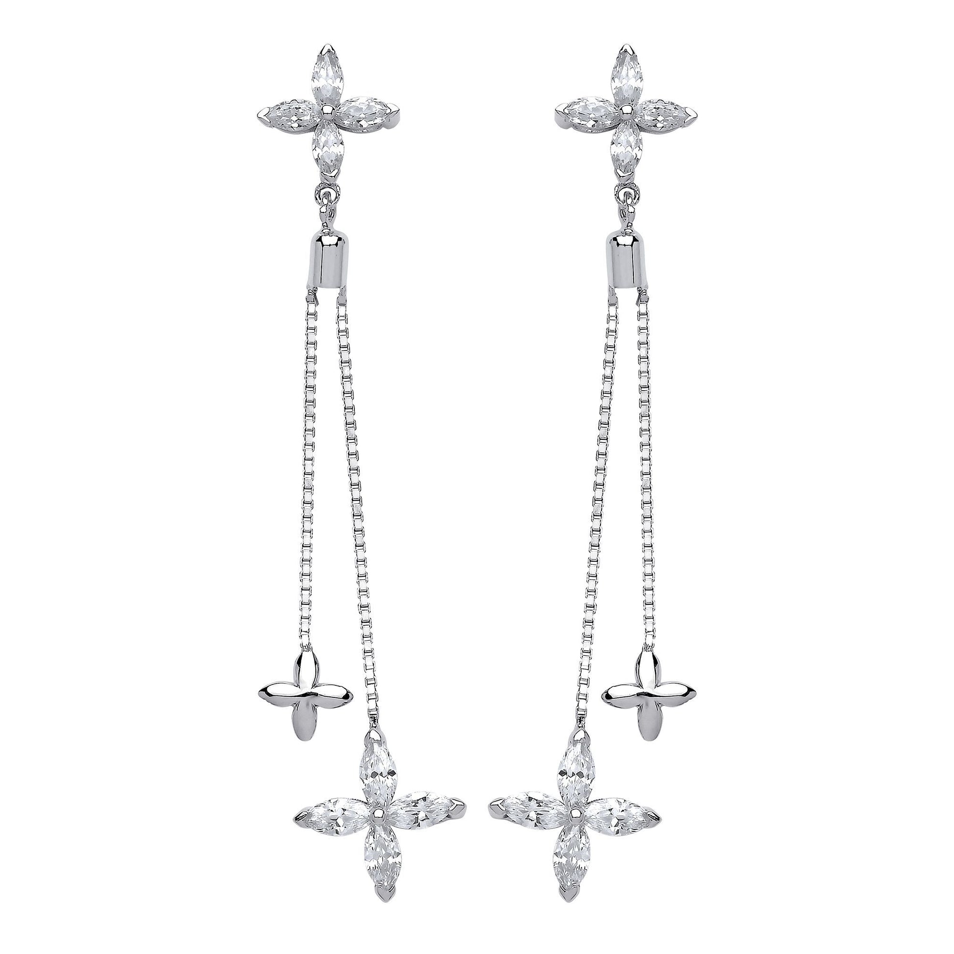 Silver  marquise CZ Shooting Stars Drop Earrings - GVE562