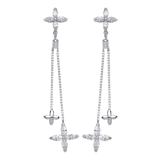 Silver  marquise CZ Shooting Stars Drop Earrings - GVE562