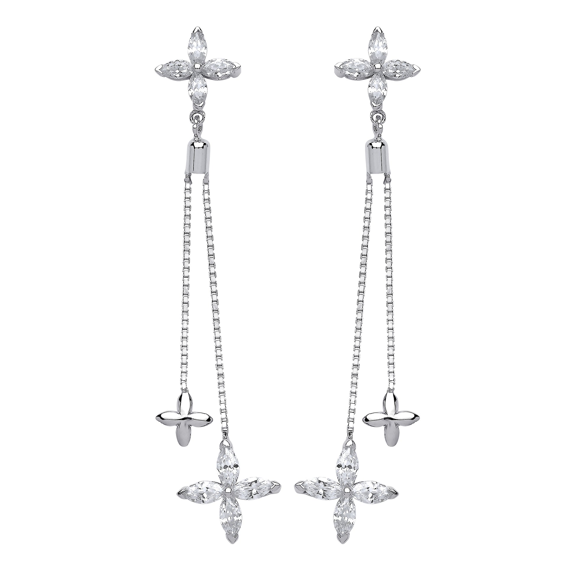 Silver  marquise CZ Shooting Stars Drop Earrings - GVE562