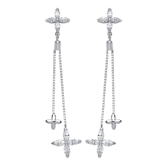 Silver  marquise CZ Shooting Stars Drop Earrings - GVE562