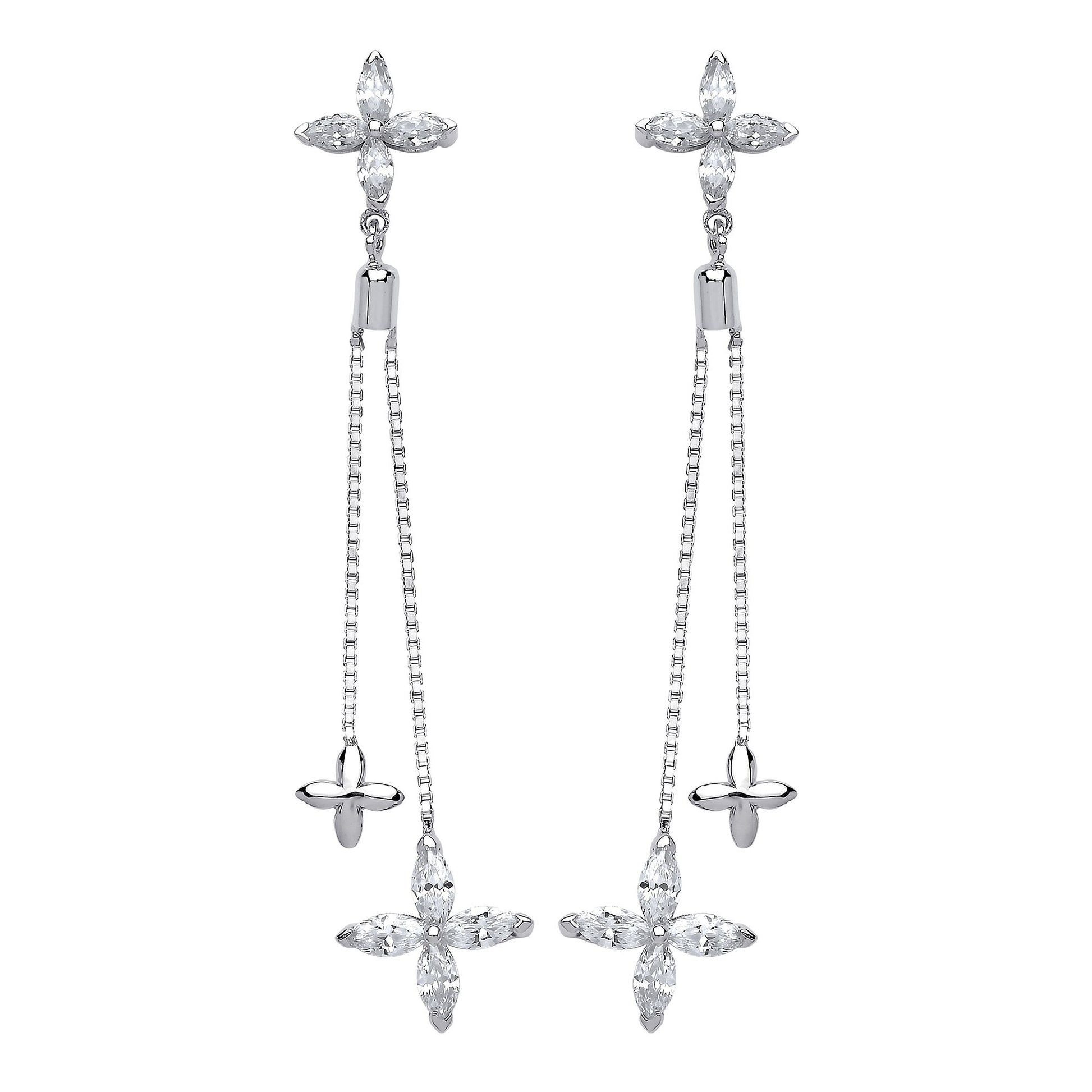 Silver  marquise CZ Shooting Stars Drop Earrings - GVE562